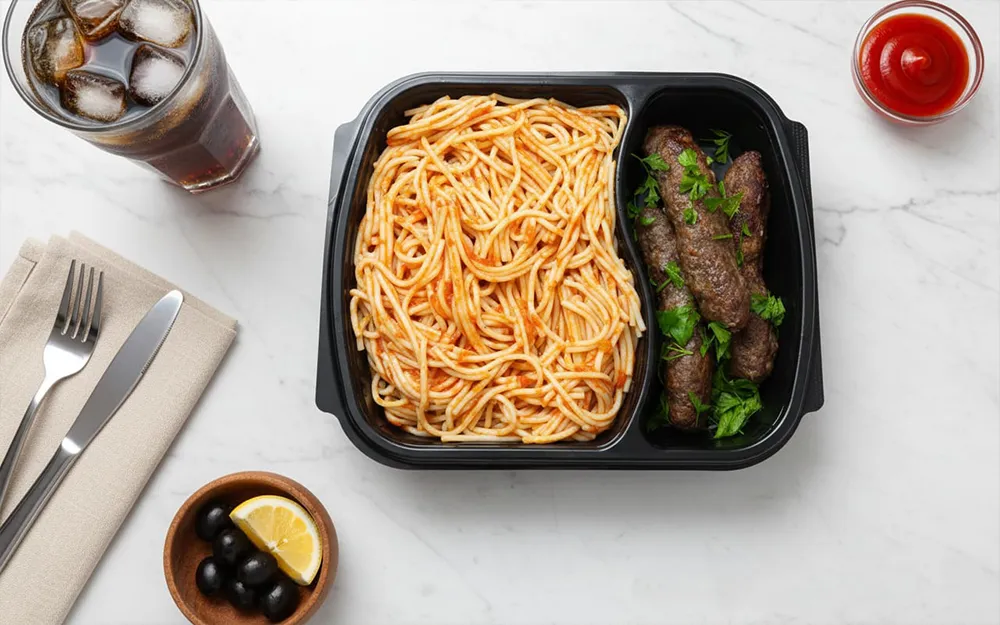 02 مكرونة بالصلصة مع كفته حاتي - الصورة 1